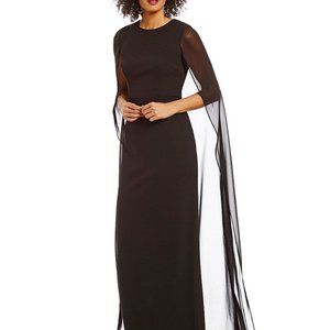 Black Cape Chiffon Floor Length Calvin Klein Gown